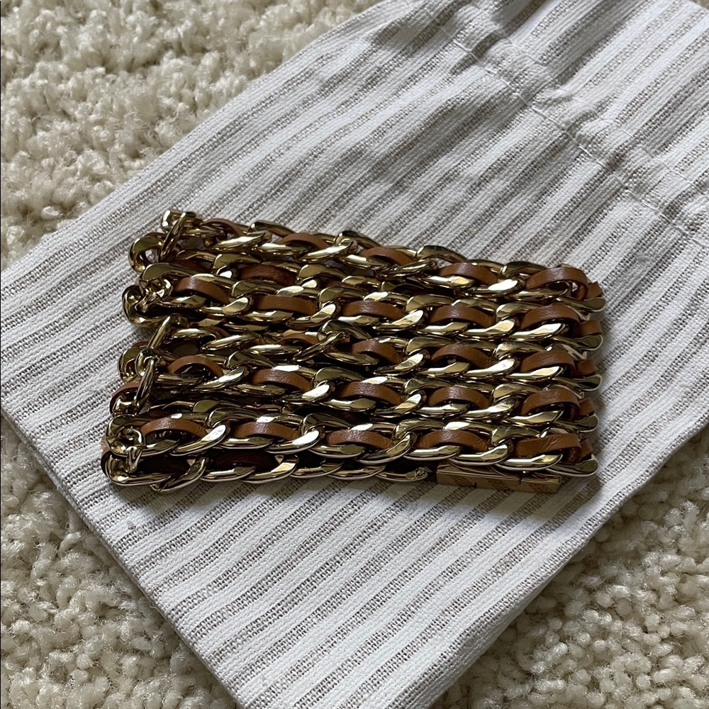 Gold & Brown Braided Chain Cuff Bracelet • Boho Layered Statement Jewelry